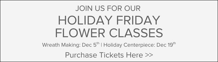 Join us for our Holiday Themed Flower Classes | Wreath Making on Dec 5th | Evergreen Centerpiece on Dec 19th