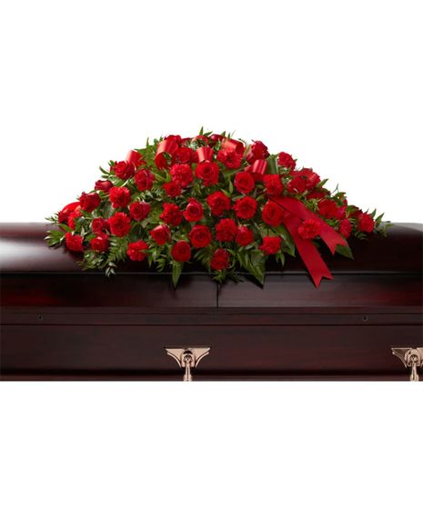 red rose casket spray