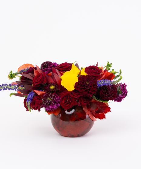 Red + Yellow Fall Flowers in Bubble Bowl